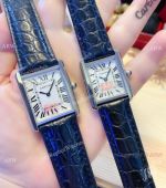 NEW! Replica Cartier Tank Solo Couple Watches White Dial Leather Strap_th.jpg